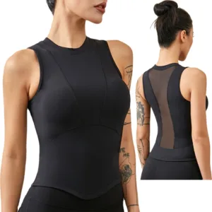 Custom OEM Gym Running Vest Summer Workout Sports Hollow Out Mesh Shirts Women Cropped Yoga Tank Top