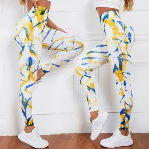 Hot Sale Peach Booty Seamless Yoga Leggings High Waist Tie Dye Print Gym Leggings for Women
