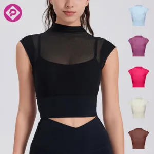 Padded Quick Dry Yoga Bra Custom Running T-shirt Flying Sleeves Crop Top Sexy Mesh Ladies Sports Bra