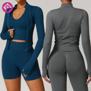 Gym Exercise Shirt Yoga Long Sleeve Sportswear Zipper Jacket Push up Workout Tops Running Cycling Yoga Sets
