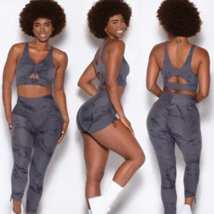 3 Piece Summer Yoga Wear Sports Set Gym Clothes Seamless Tie Dye Print Spandex Gym Sets for Women
