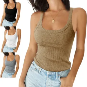 Fashion Summer Ladies Gym Fitness Solid Ribbed Plus Size Women Sleeveless Vest Workout Yoga Tank Tops