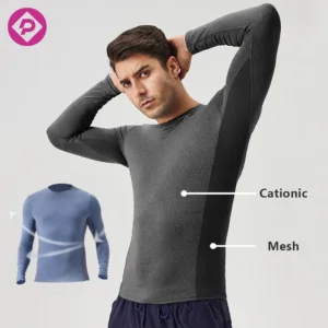Crew Neck Long Sleeve Compression Shirts Breathable Stretchy Slim Fit Gym Running Fitness Mesh T-shirts