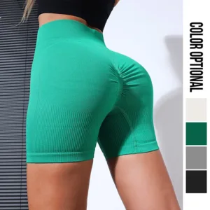 New Arrival Summer Women Gym Shorts Seamless Quick Dry Pleat Butt Lifter High Waist Ribbed Booty Yoga Shorts