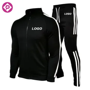 Men Training Wear Set Custom Logo Sweatsuit Polyester Cotton Slim Fit Pant Jogger Suit Stripe Tracksuits