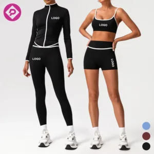 4 PCS Women's Workout Outfit Color Contrast Fitness Suit Sports Yoga Top High Waisted Legging Gym Yoga Sets