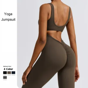 Custom Logo Ladies Hollow Out Bodysuits One Piece Backless Yoga Gym Fitness Workout Wide Leg Jumpsuits