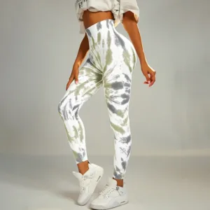 New Arrival Tie Dye Seamless High Waist Sport Wear Skinny Booty Crossover Scrunch Butt Lifting Gym Workout Leggings