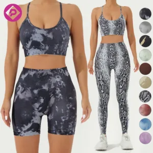 Snake Tie Dye Women's Quick Dry Gym Sets Running Sports Bra Shorts Seamless Slimming Fitness Yoga Sets