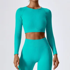 Sportswear Women Fitted Sweatshirt Ribbed Running Seamless Quick Dry Yoga Gym Long Sleeve T Shirts for Women