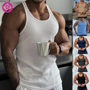 Custom Printed Singlet Summer Streetwear High Quality Vest O-Neck Muscle Fit Ribbed Tank Top for Men