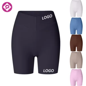 Hot Sale Solid Blank High Waisted Yoga Shorts V Cut Shape Cross-wrap Waist Yoga Biker Shorts for Women