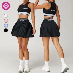 Women's Color Blocking 2 Piece Set Tennis Skirt with Liner Pocket High Waist Breathable Yoga Outfit Tennis Sets