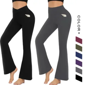 Wholesale Women Casual Loose Bootcut V Crossover High Waist Leggings Flared Yoga Pants
