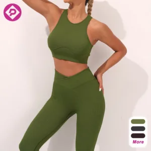 Removable Chest Pad Sexy Fitness Hollow Out Back Gym Tops Ribbed Outdoor Running Yoga Set for Women