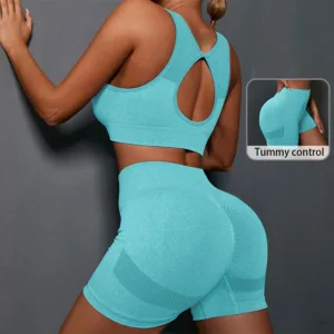 2 Piece Women Sports Bra and Shorts Gym Fitness Set Running Athletic Butt Lift Tummy Control Seamless Yoga Sets