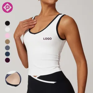 Nude Contrast Color Tight Sports Vest Open Back Yoga Vest Fitness Clothes Outdoor Wear Yoga Tops for Women