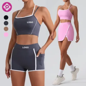 Sleeveless Running Crop Tops High Waist Sports Pocket Shorts Workout Yoga Wholesale 2 Piece Gym Sets