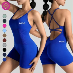 Cross Straps Sexy Jumpsuit Quick Dry High Elastic Yoga Suit Pure Color Fitness Yoga Short Women Jumpsuits