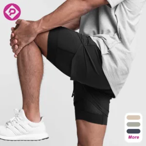2 in 1 Sports Gym Running Athletic Shorts Men Compression Liner Woven Workout Double Layer MenMesh Basketball Shorts
