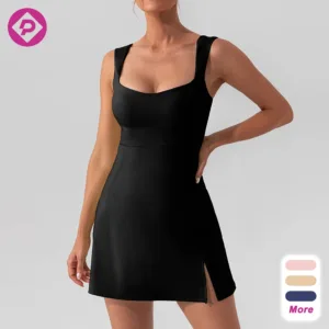 2 in 1 Custom Logo Tennis Dress Skort Golf Sport Solid Lightweight Breathable Athletic Dress for Women