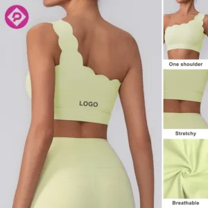 Asymmetrical Single Shoulder Strap Breathable Workout Yoga Gear Shockproof Gathered Fitness Sports Bra for Women