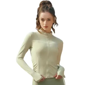 Hot Sale Winter Full Zip up Knitted Yoga Wear Sports T-shirt Fashion Retro Versatile Long Sleeve Fitness Yoga Tops for Women