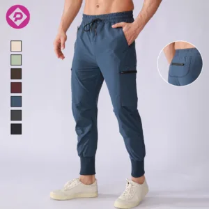 Men's Quick-Dry Jogger Pants Stretch Woven Workout Trousers Multi-Pocket Tapered Leg Drawstring Pants