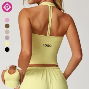 Naked Feeling Halter T Back Quick Dry Women Yoga Tank Top V-neck Workout Sport Running Vest Active Gym Top