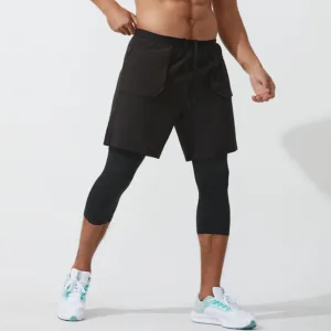 2 in 1 Gym Running Polyester Trouser Compression Double Layer Sports Basketball Shorts Men With Zipper Pocket