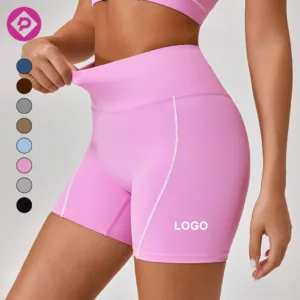 Custom Wholesale High Waist Running Sports Shorts Contrast Color Women Butt Lift Athletic Workout Fitness Yoga Shorts
