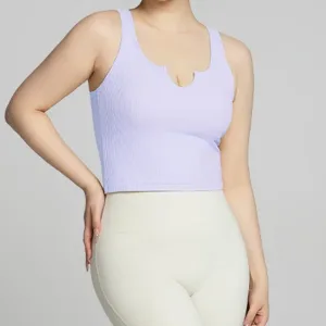 Custom Logo Fitness Seamless Sleeveless Hollow Out Crop Tank Top Ribbed Fitted Scoop Neck Basic V Notch Women Tops