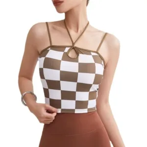 Wholesale  Running Dance Gym Women Crop Tube Top Bra Vest Plaid Strappy Camisole Yoga Cute Halter Neck Bandeau Sports Bra
