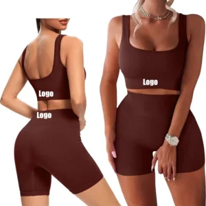 Summer 2 Piece Ribbed Sports Bra and Shorts Set Running Women Yoga Suit Athletic Seamless Yoga Sets Fitness Women