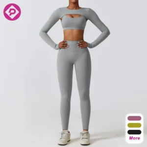 Custom Fitness Gym Wear Women 3 Pieces Yoga Workout Shirt Leggings Sports Bras Top Sportswear Yoga Set