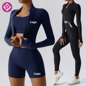 5 Pcs Suit Blank Custom Logo Gym Fitness Sports Bra Jacket Shorts Leggings Flared Pants Suits Seamless Yoga Set